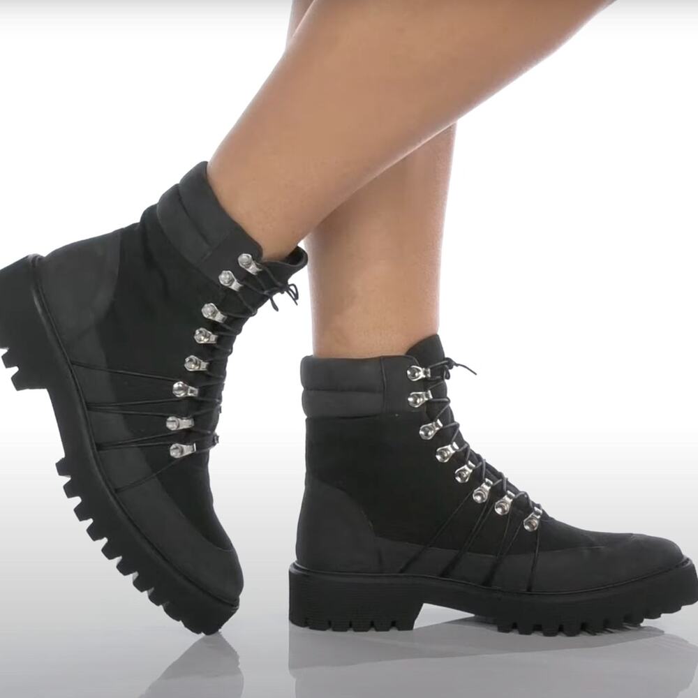Freda Salvador Claudia Combat Boot Black Leather Lace-Up Ankle Sz 10.5‎